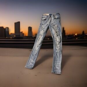 Industrial Indigo Mens Jeans‎ size 31 x 34 Blue Denim Embroidered Rare Y2K #0220